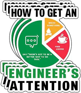 (3Pcs) How to Get an Engineer's Attention Sticker Funny Engineer Engineering Stickers Humorous Decorative Waterproof Vinyl Decal for Mug Laptop Water Bottle Tumbler Phone Size 2.5x3 Inches