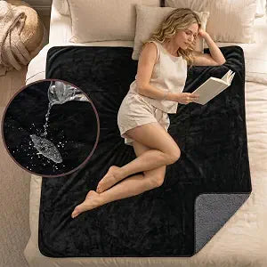Waterproof Blanket (60"x80") for Bed, Couch, Sofa, Reversible Black & Grey