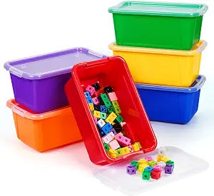 GAMENOTE 6 Quart Stackable Plastic Storage Bins with Lids, 6 Pack, Colorful
