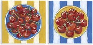 Cherry Bowl Striped, 12 x 12 Inch Mounted Print on Wall Plaque Set