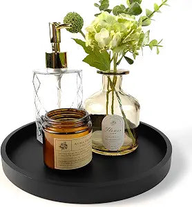 Silicone Bathroom Tray, Round Vanity Tray, 9" Black