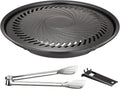 Korean BBQ Grill Pan, Nonstick 13.5" Round Indoor Grill Pan Smokeless Cast Aluminum Includes Food Tongs & Grill Plate Handle, Outdoor Camping Grilling, Picnic Cooking