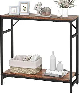 Livofloral Narrow Console Table, Small Entryway Table with 2 Support Bar, 2 Tier Sofa Table, 29.5" Thin Couch Table, Display Table, Side Table for Living Room, Hallway, Bedroom, Rustic Brown