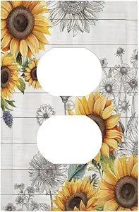 Rustic Sunflower Vintage Wood Plank Floral 1 Gang Duplex Outlet Covers Plate Decorative Light Switch Cover Single Receptacle Wall Plate Electrical Device Switchplate Faceplate for Farmhouse Bathroom
