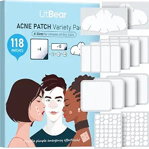 LitBear Large Pimple Patches for Face & Body, 6 Sizes 118 Counts