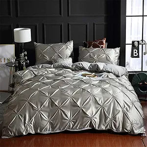 Erosebridal Grey Pinch Pleated Duvet Cover Twin Size Silk Like Satin Pintuck Bedding Set with Zipper Ruffle Design Luxury & Microfiber Comforter Cover Pintuck Decorative Bedspread Cover