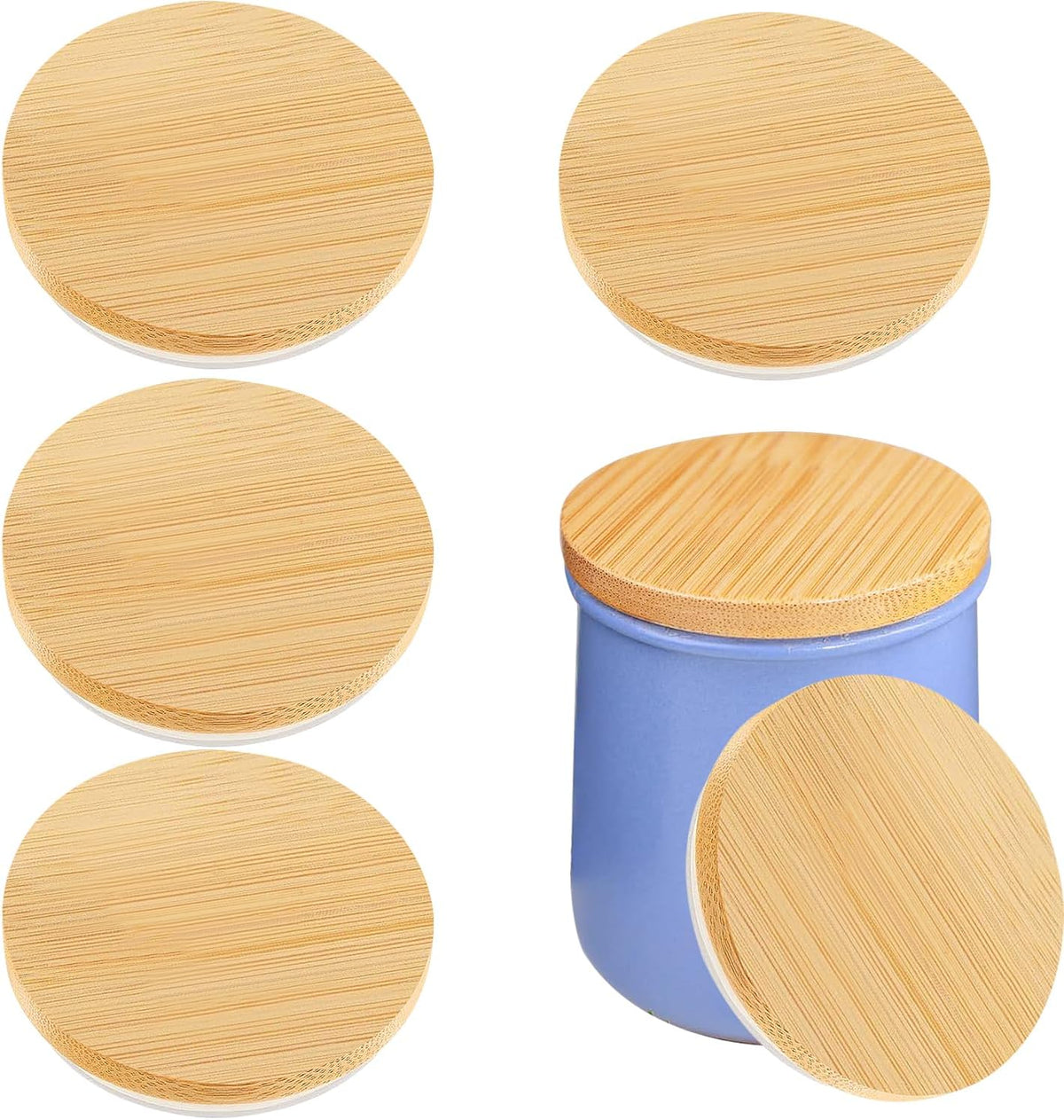 Yogurt Jar Lids for 4.9 oz La Fermiere - 6pack Bamboo Jar Lid Compatible La Fermiere yogurt, Lid with Silicone Sealing Rings for Mouth Jars Glass Storage Lids(Jars not included)