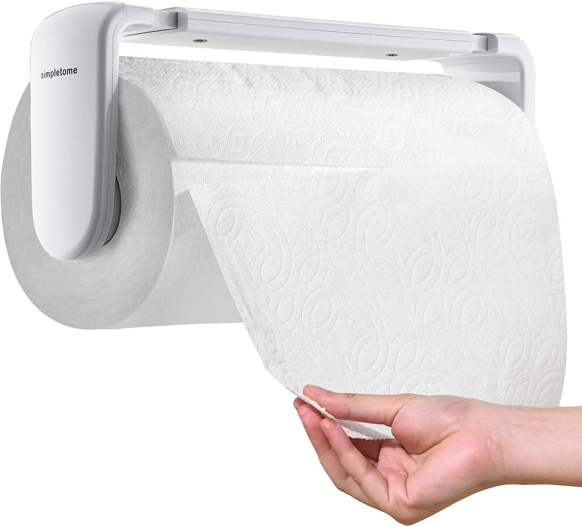 ONE Hand Simple Tear Paper Towel Holder Under Cabinet/Wall Mount, White