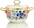 SOUJOY 3QT Enamel Soup Pot with Glass Lid, Non-Stick Stockpot for Kitchen