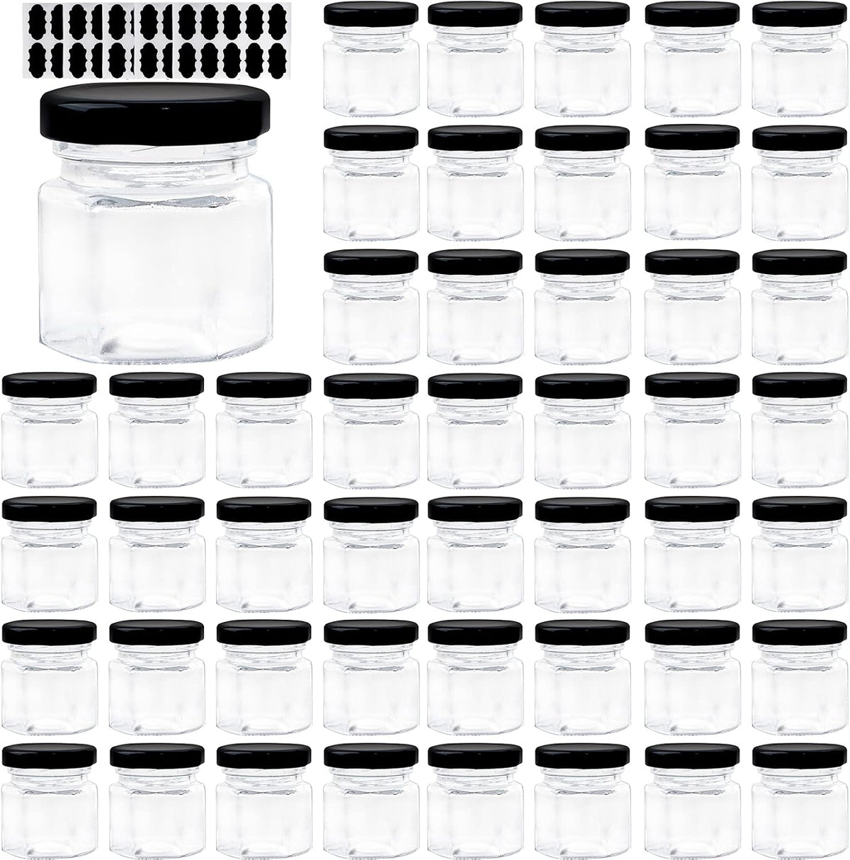 1.5 OZ Mini Hexagon Glass Jars, 48 Pack Honey Jars Small Spice Jars