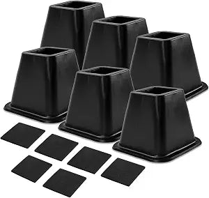 6 Pack Bed Furniture Risers, 4 Inch Quality Plastic Couch Lift Risers Stackable Black Bed Legs for Sofa, Chair, Cabinet, Desk, Supports up to 2200 Lbs per Leg