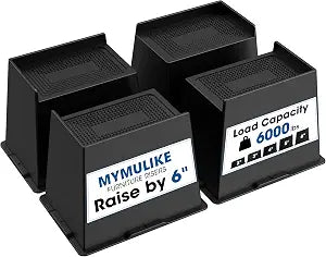 MYMULIKE Bed Risers L Shape Rectangle 2 inch 3 inch 4 inch 5 inch 6 inch (Black 4 Pack, 6 inch)