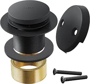 Bathtub Drain Stopper Toe Taps Bathroom Sink Decoration Set, with Two Holes Overflow Opening Cover Panel, Replacementversion Drain Pipe Assembly, with Universal Fine & Coarse Thread (Matte Black)