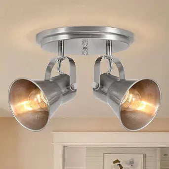 Nickel Kitchen Ceiling Light Fixture, 2-Light Adjustable Track Lighting, Modern Flush Mount Directional Light for Hallway, Bathroom, Dining Room
