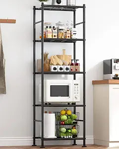 Sakugi Storage Shelves - 5 Tier Shelf Organizer, Heavy Duty Garage Shelving Unit with Leveling Feet, Stable Metal Shelves Organizer for Pantry, Kitchen and Closet, 18.4" W x 12.6" D x 57.4" H, Black