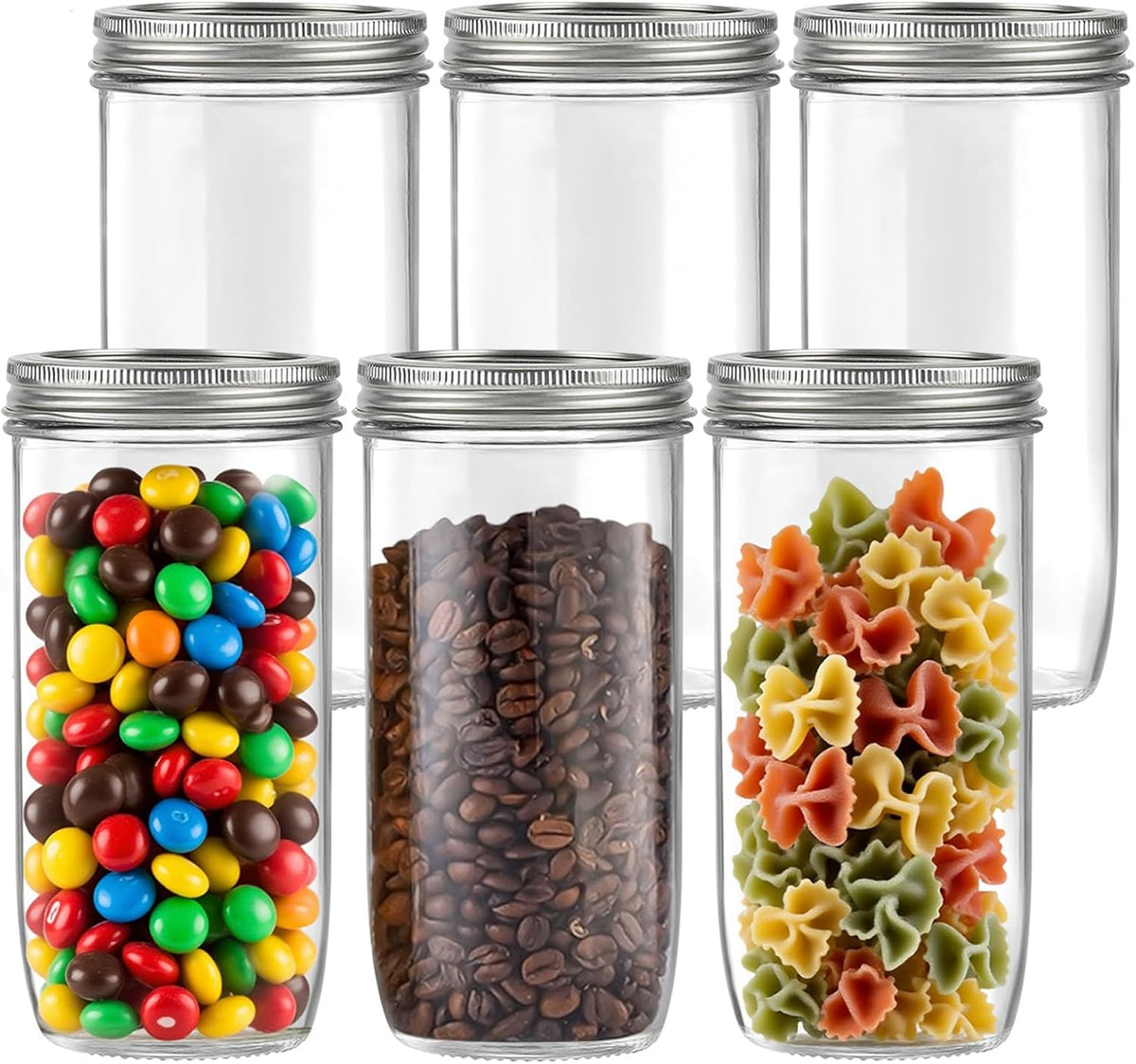 24 OZ Mason Jars Wide Mouth with Airght Lids, 24OZ Tall Glass Storage Canning Jar, Safe Preserving Food or Pickle, Pack of 6