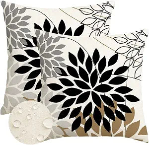 RABUSOFA Outdoor Pillow Covers Waterproof 18x18 Set of 2 Black Tan Decor