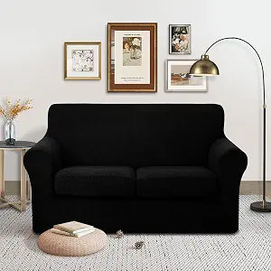 3 Pieces Stretch Loveseat Cover for 2 Cushion, Black