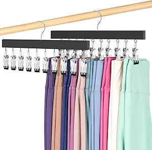 Legging Organizer for Closet, 2 Pack Pants Hangers with Clips