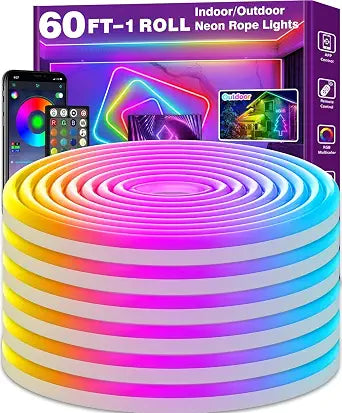 SINLEY Led Neon Rope Light 60FT,Control with App/Remote,Flexible Led Rope Lights,Multiple Modes,IP68 Outdoor RGB Neon Lights Waterproof,Music Sync Gaming Led Strip Lights for Bedroom Indoor
