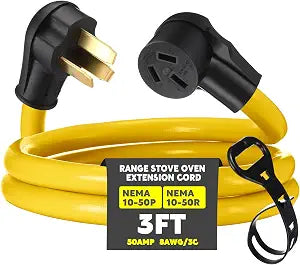 Relaxweex 3ft NEMA 10-50 50Amp Extension Cord NEMA 10-50P Male to 10-50R Female, 50A 3 Prong Electric Range Oven Stove Extension Power Cord, STW 8 AWG/3C Gauge, 250V, 12500W, ETL Listed
