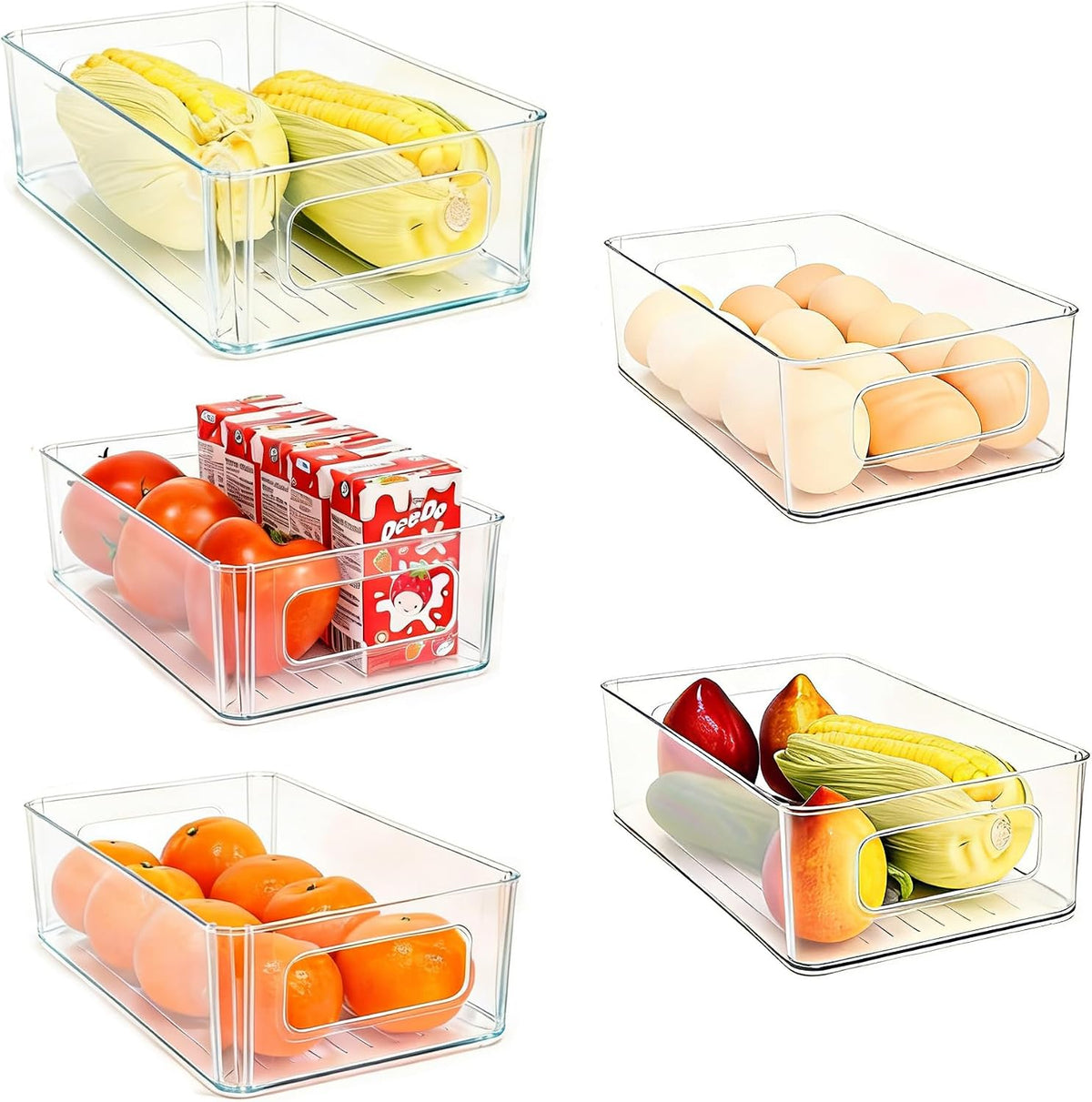 Refrigerator Organizer Bins 5 Pack Stackable Fridge Organizers with Handles Clear Freezer Storage Containers for Pantry, Cabinets,Shelves, Drawer - BPA-Free Plastic Kitchen Organizers