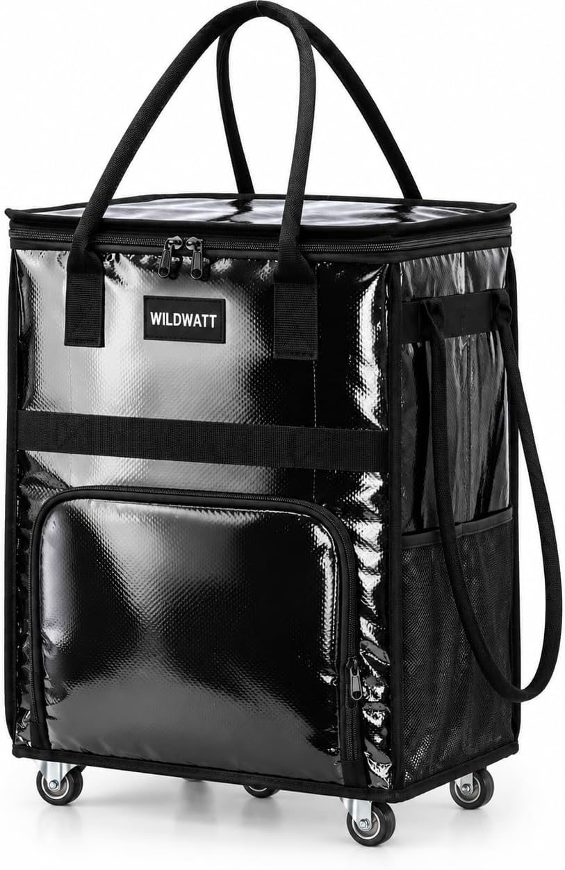 Reusable Grocery Bag on Wheels, Foldable Rolling Tote, 66LB,Black