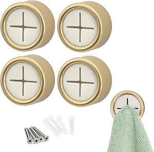 S&T INC. Adhesive Push Towel Hooks, 4 Pack, Brushed Gold