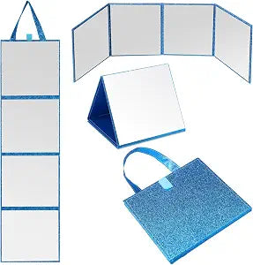 Folding Full Length Travel Mirror, Hanging for Makeup Dance, Blue