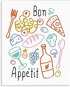 Bon Appetit Colorful Sketches, 11 x 14 Inch Mounted Print on Wall Plaque