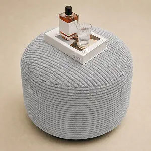 Round Stuffed Pouf Ottoman, Foot Stool Ottoman ,Corduroy Poufs with Foam Chunk Filling, Furry and Fluffy Storage Ottomans, 20 X 15 Floor Poufs Foot Rest for Living Room