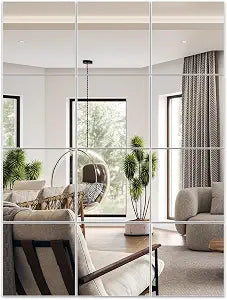 Home Gym Mirrors 12 Inch x 12Pcs Full Length Mirror Tiles Acrylic Unbreakable Wall Mounted Mirror Frameless Full Length for Home Gym, Bedroom, Door