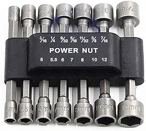 Power Nuts Driver Drill Bit Tools Set Metric Socket Wrench Screw 1/4'' Driver Hex Keys 14PCS