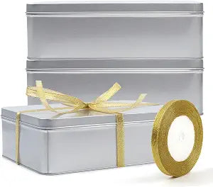 Coobbar Empty Metal Tins Box with Lid,3 Pack Metal Tins Cans Storage Container for Treats, Gifts, Candle, Favors and Crafts, Silver (8.6 x 6.3 x 2.5 Inches)