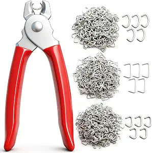285 pcs Hog Rings with Straight Hog Ring Pliers Kit 3/4" 1/2" 3/8 "Galvanized Hog Rings for Animal Pet CagesRopesBaggingDIY CraftFurniture