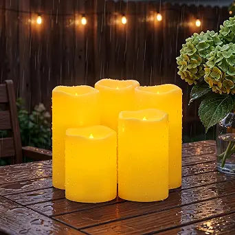 Raycare Outdoor Waterproof Flameless LED Pillar Candles, Auto Light Sensor