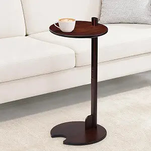 Bamboo C Shaped Side End Table Height Adjustable for Living Room