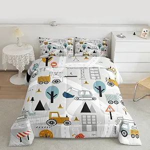 Feelyou Construction Bedding Set Queen Size Boys Girls Downtown Road