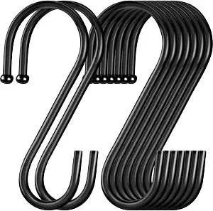 ESFUN 24 Pack S Hooks, 3.5 Inch Heavy Duty S Hooks for Hanging Plant, Large Closet Rod Hooks for Jeans Bags, Black Metal S Shaped Hook for Plant Basket, Pots Pans Wire Shelf Rack, Utensils, Towels