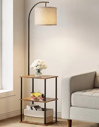 PARTPHONER Floor Lamp with Table, Night Stand with Lamp, Narrow Side Table with 3CCT LED Bulb, Small Coffee Table, Modern End Table with Storage Shelves for Living Room Bedroom Home Dcor