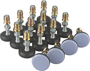 Furniture Leveler PTFE(Teflon) Bottom(28mm Base),Threaded Shank(1/4-20) Adjust Pads,Table/Chair/Cabinet/Sofa Medium Adjustable Legs Leveling,Nuts Installation and Floor Protection(16 Pack)