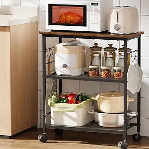 BEWISHOME 3-Tier Rolling Kitchen Microwave Cart, Small Microwave Stand