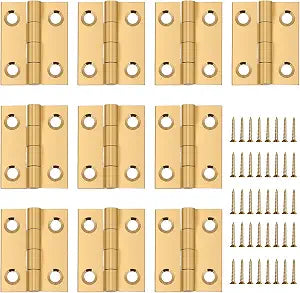 10PCS Mini Solid Brass Hinge Jewelry Box Cabinet Drawer Butt Hinge 1 Inch Small Hinges for Wooden Box with Screws