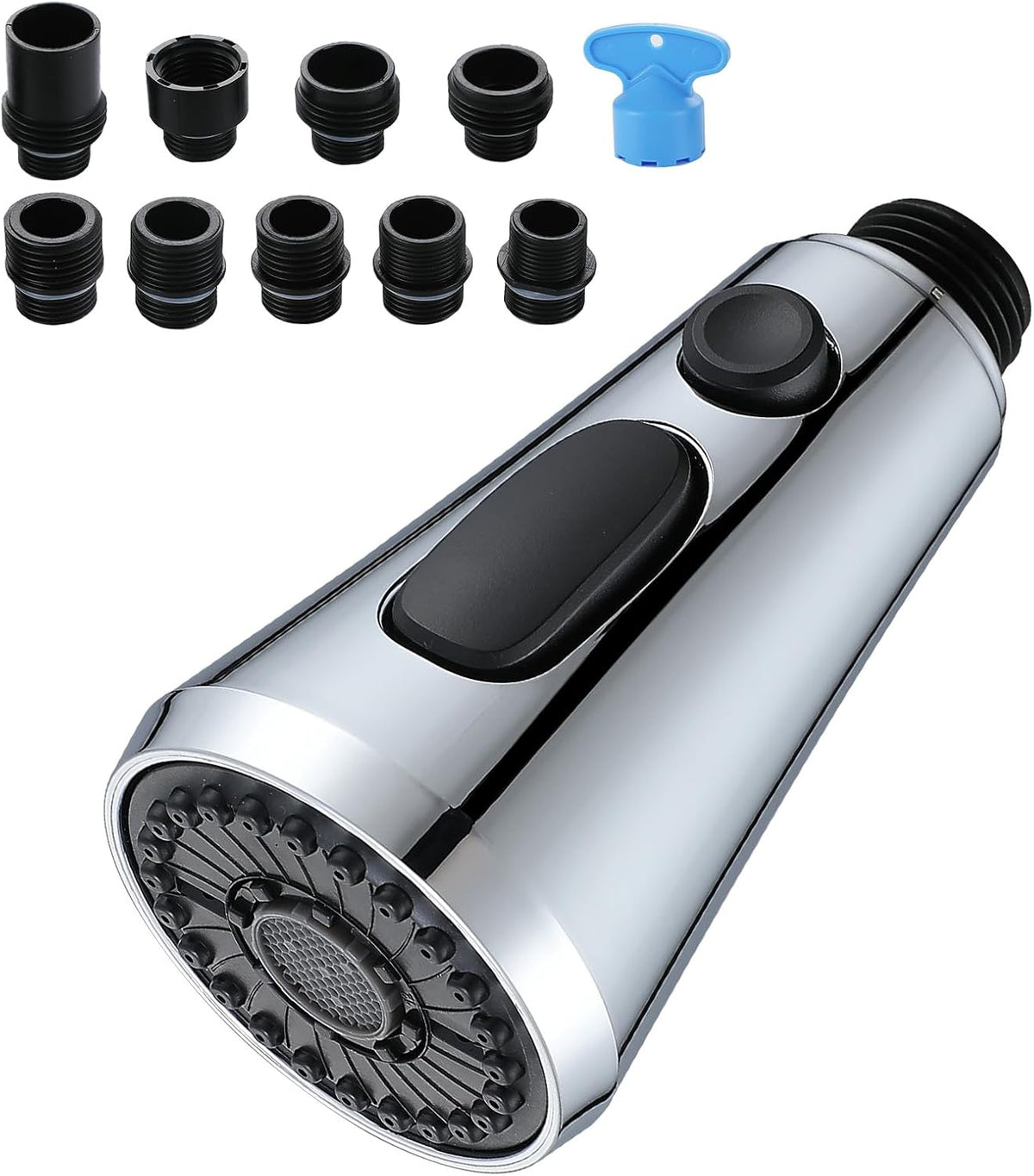 Chrome Pull Down Kitchen Faucet Head Replacement with 9 Adapters