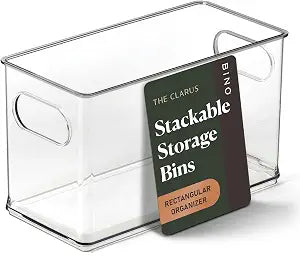 BINO | Stackable Plastic Storage Bins, Clear | THE CLARUS COLLECTION | Pantry Organizers and Storage Containers | Fridge Organizer Bins | Kitchen Cabinet Organizer | Medicine Cabinet Bin