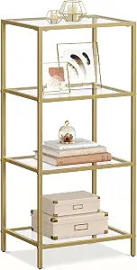 VASAGLE Bookcase Bookshelf, Tempered Glass Bookshelves, Steel Frame