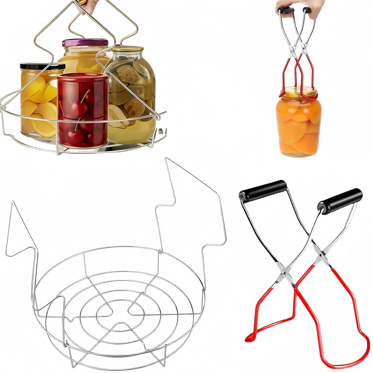 Stainless Steel Canning Rack with Jar Lifter Tongs, 10 Inch, 2-Piece Set