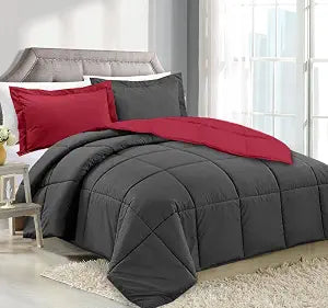 Clara Clark Luxury Down Alternative Comforter Set, All Season, Box Stitched, Duvet Insert, King Size, Gray - Burgundy