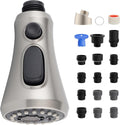 Universal Pull-Down Kitchen Faucet Sprayer Head, 15-Adapter, Brushed Nickel