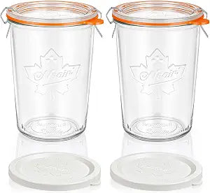 Sourdough Starter Jars 27 oz 2 Pack, Canning Jars with Glass & Plastic Lids